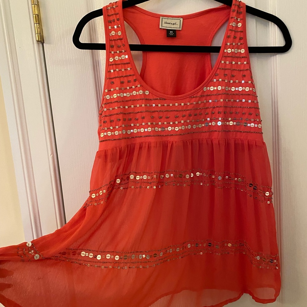 Coral Beaded Tank Top